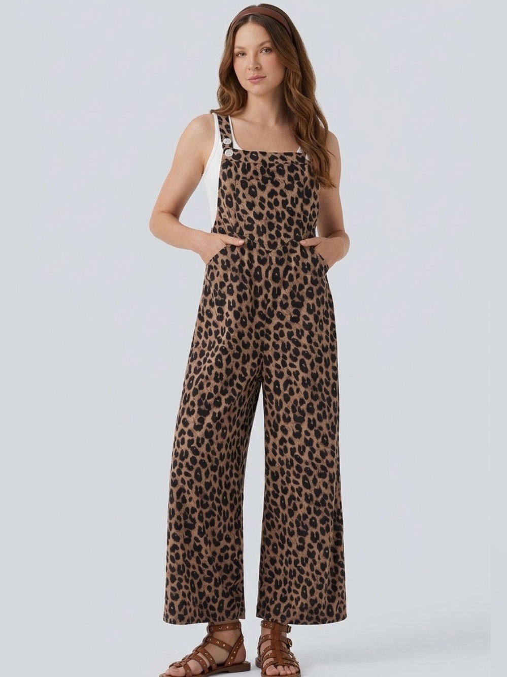 HALARA Leopard-Print Wide-Leg Jumpsuit - Brown & Black